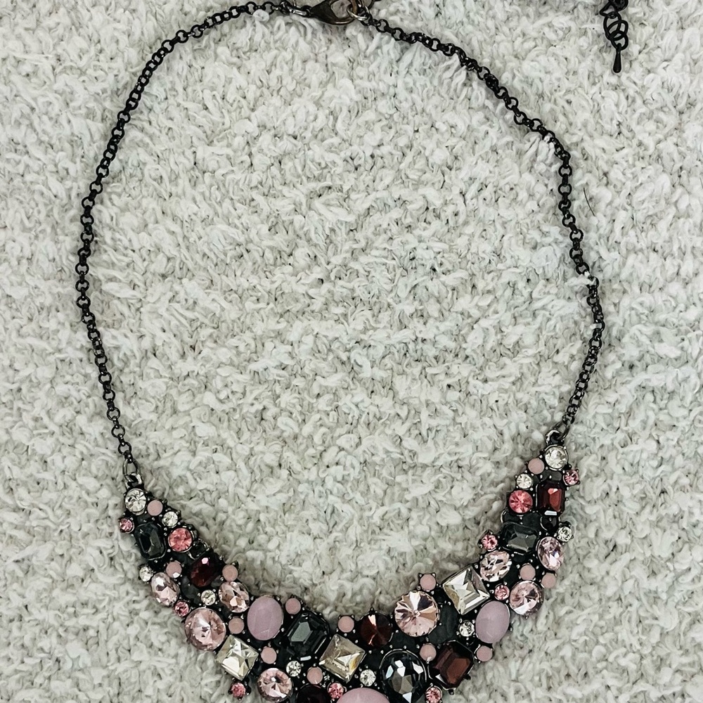 Premier Designs Pink and Black Necklace Cluster Statement